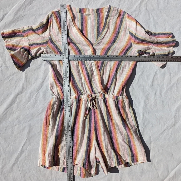 Just Living Linen Cotton Blend Colourful  Stripe Short Romper Woman's Large Boho - Picture 3 of 8